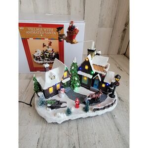 Gerson animated Xmas village Santa Claus reindeer unique table top